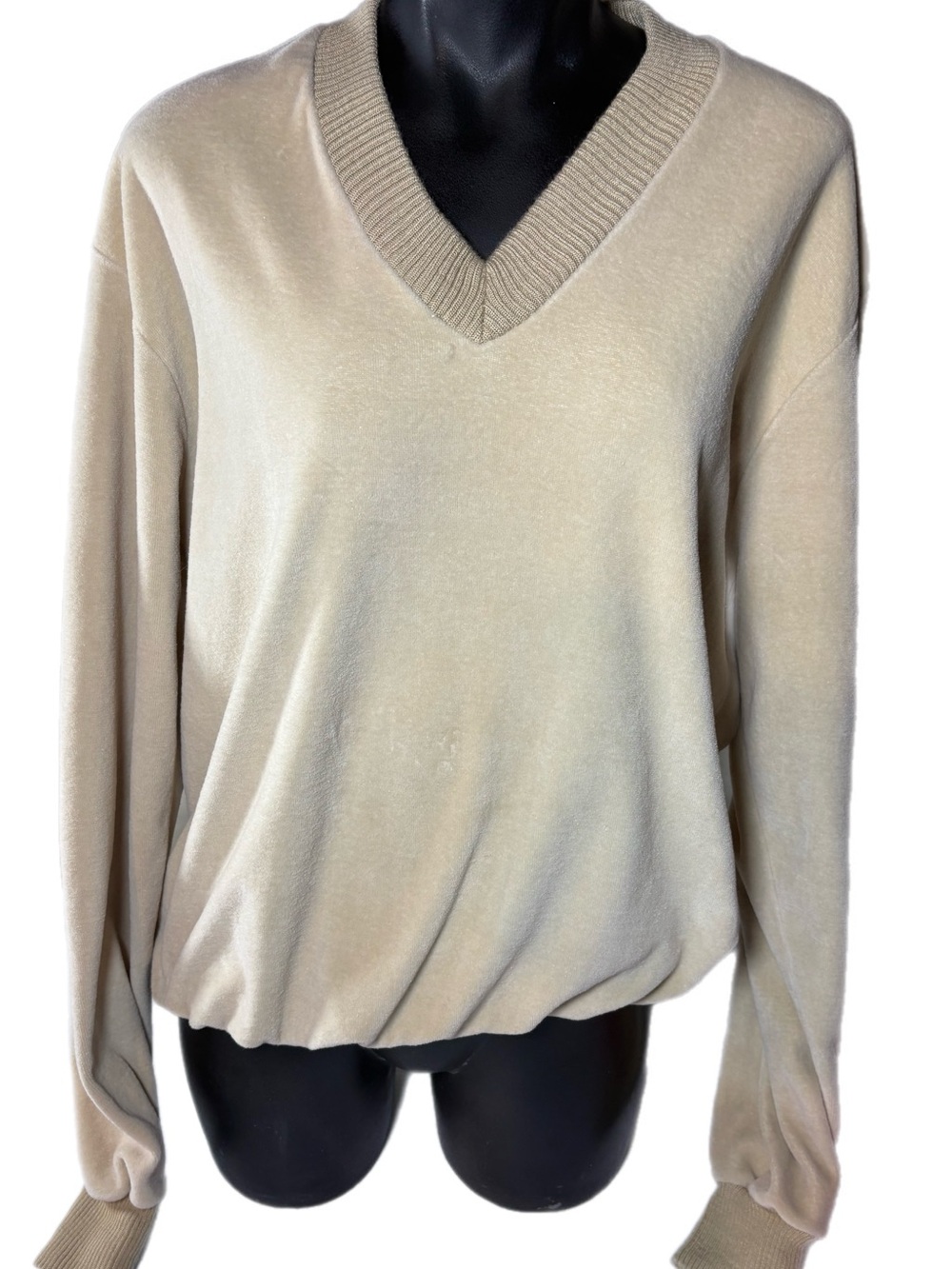 Vintage 1980s/90s Plush Velour / Terry Cloth V-Neck Pullover Sweater